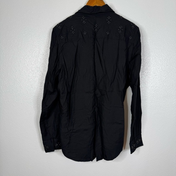 Zara Black Long Sleeve Relaxed Fit Beaded Button Down Top Size Large - Picture 2 of 6